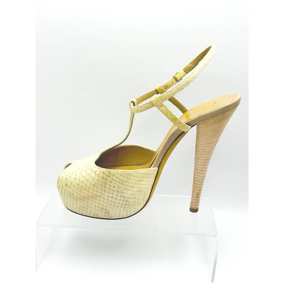Giuseppe Zanotti Neutral cream Leather Animal Print T strap sandals Size 38 - Picture 1 of 11